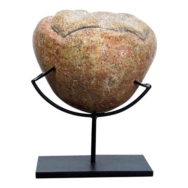 Natural Stone Sculpture With Metal Stand - Unique Engraved Art Piece For Sale