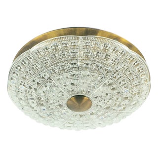 Mid-Century Modern Scandinavian Glass and Brass Flush Mount by Carl Fagerlund for Orrefors, Sweden, 1960s For Sale