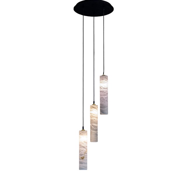 Tubular Bells Pendant Lamps by United Alabaster, Set of 3 For Sale