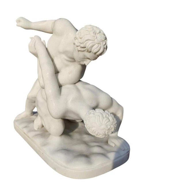 Italian Artist, Carrara Sculpture Depicting Two Wrestlers, 20th Century, Marble For Sale - Image 9 of 10