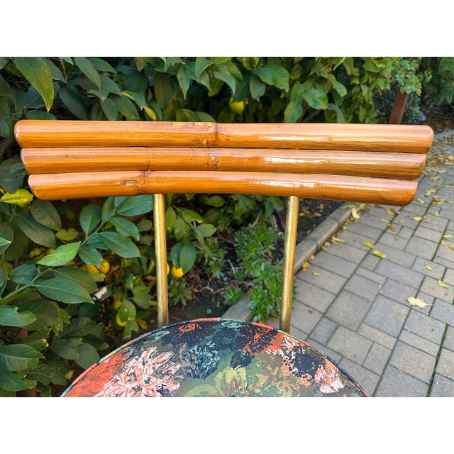 Mid-Century Modern 1950s Mid-Century Swivel "Spiral" Leg Rattan & Brass Barstools,- Set of 2 For Sale - Image 3 of 15