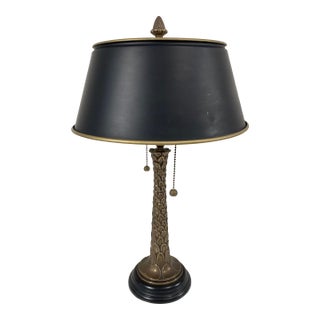 1980s Brass Palm Tree Bouillotte Table Lamp and Black Tole Shade For Sale