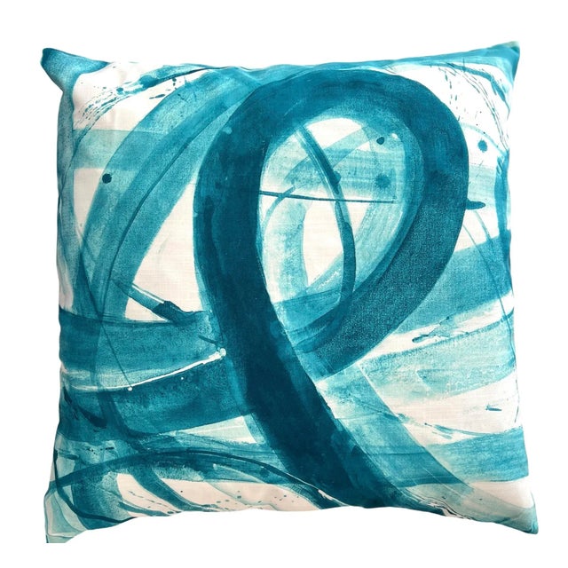 2020s Contemporary Abstract Teal Blue Painting Pillow Cover For Sale - Image 5 of 8