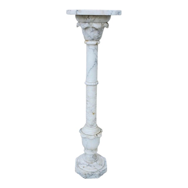 Antique Italian Calcutta Marble Carved Column Pedestal Display Plant Stand For Sale