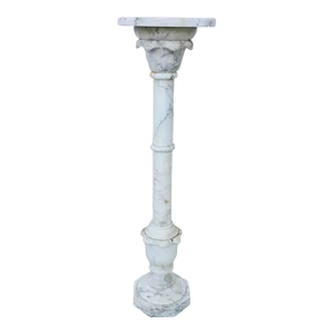 Antique Italian Calcutta Marble Carved Column Pedestal Display Plant Stand