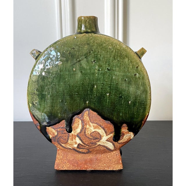 Ceramic Modern Japanese Studio Pottery Oribe Moon Flask Vase by Ken Matsuzaki For Sale - Image 7 of 18
