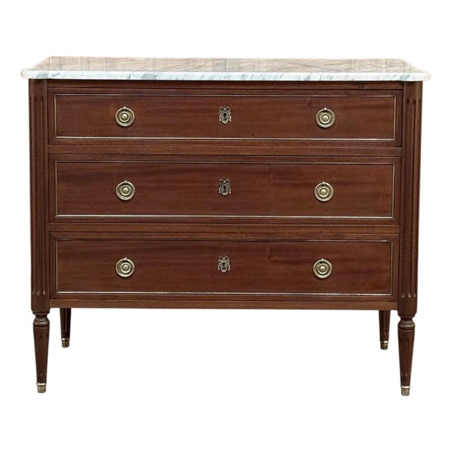 Louis XVI Mahogany Carrara Marble Top Commode For Sale