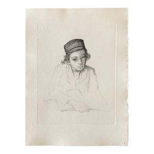 Paul JeffayJudaica Jewish Shtetl Etching Hasidic Youth at Study Vintage Chassidic Art Print, 1935