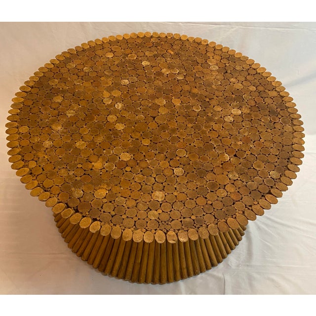 Organic Modern McGuire Bamboo & Rattan Round Coffee Table, Sculptural Bundled Base A striking organic modern round coffee...