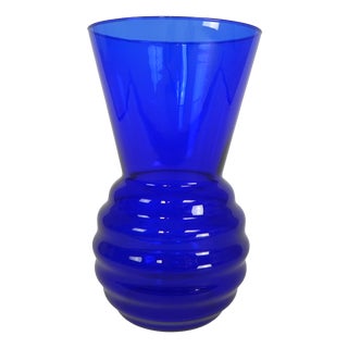 Art Deco Vase with Ribbed Base in Cobalt Blue, 1930s For Sale
