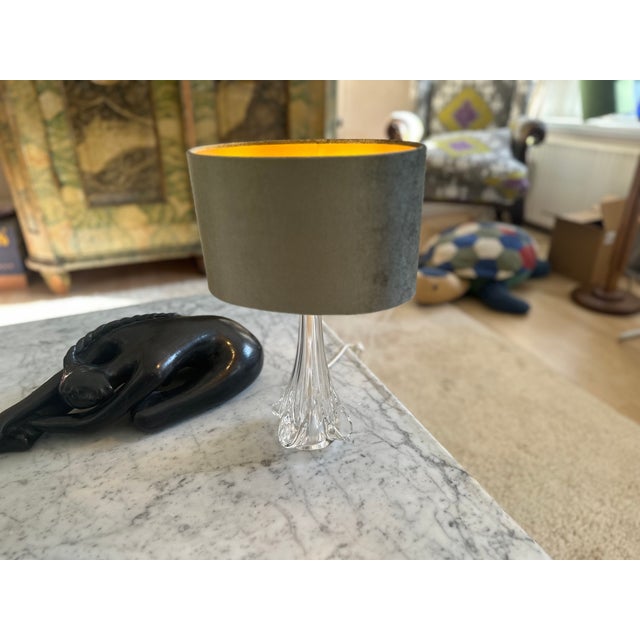 French Crystal Table Lamp with Sage Velvet Shade from Sevres, 1970s For Sale - Image 12 of 17