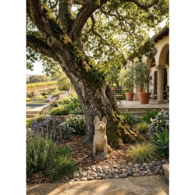 Oyster Gray Vintage Cast Stone German Shepherd Garden Statue For Sale - Image 8 of 10