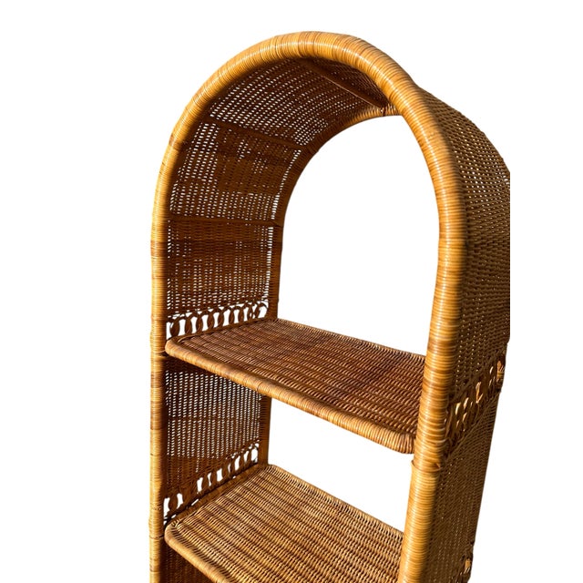 Vintage Arched Top Rattan Etagere For Sale - Image 4 of 9