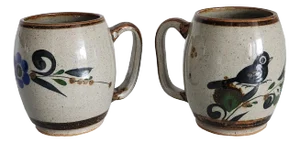 1970s Tonalá Mexico Large Ceramic Coffee Mugs, Set of 2