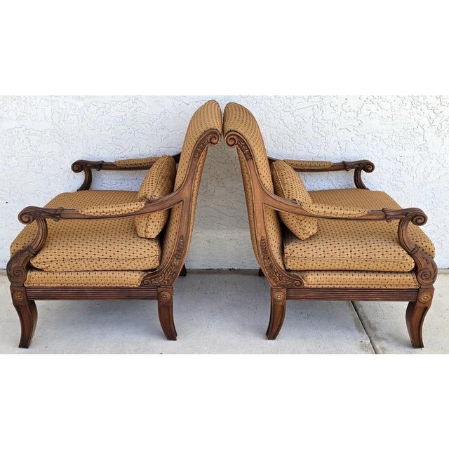 Ethan Allen Regency Style Bergere Lounge Armchairs Pair For Sale In Miami - Image 6 of 18