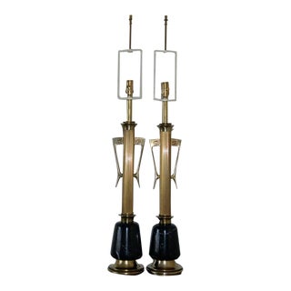 Vintage Marble Regency Lamps Black For Sale