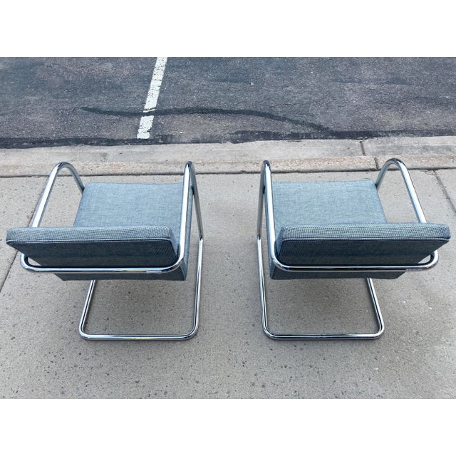 Ink Blue Late 20th Century Thonet Tubular Chrome Brno Chairs by Mies Van Der Rohe For Sale - Image 8 of 13