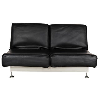 Damier Leather Two-Seater Black Sofa from Edra For Sale