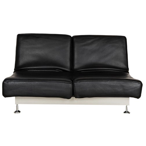 Damier Leather Two-Seater Black Sofa from Edra For Sale