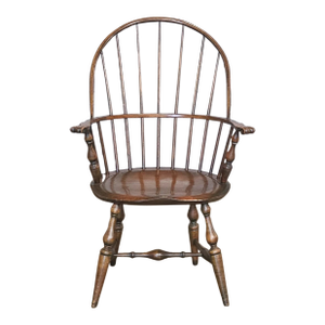Mid 20th Century Warren Chair Company Sack Back Windsor Arm Chair Carved Knuckles Rhode Island