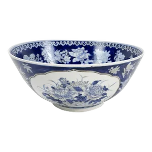 Antique Blue and White Floral Motif Centerpiece Bowl