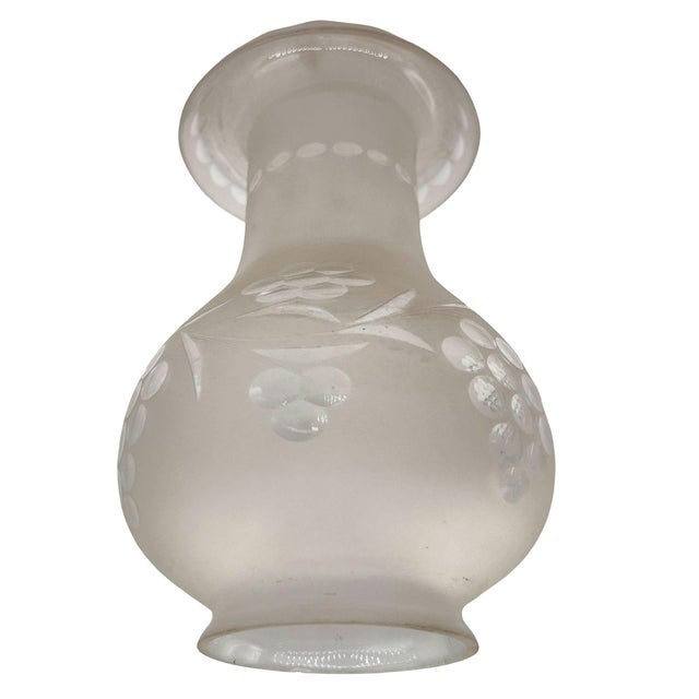 White Late 19th Century Victorian Frosted Wheel Cut Glass Oil Lamp Fluted Hurricane Shade For Sale - Image 8 of 9