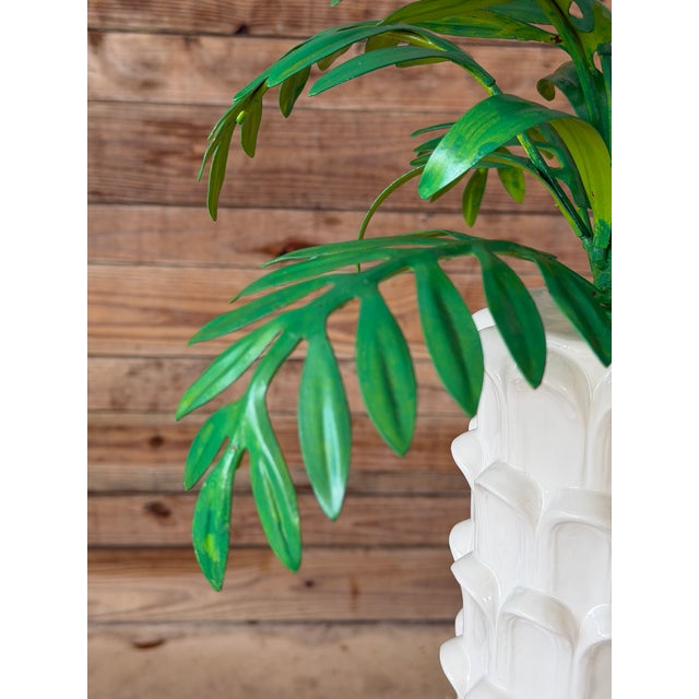 Serge Roche Vintage Italian Tole Palm Table Lamp With Sculptural White Ceramic Column Base For Sale - Image 4 of 12
