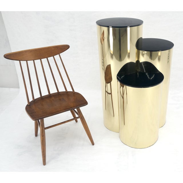 Triptych Round Cylinder Brass Finish Multi Level Pedestal Stand Table For Sale - Image 9 of 15
