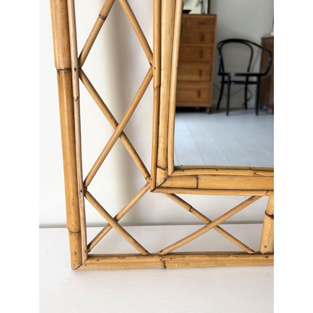 1970s Mid-Century Diamond Lattice Bamboo Mirror, Italy, 1970 For Sale - Image 5 of 9