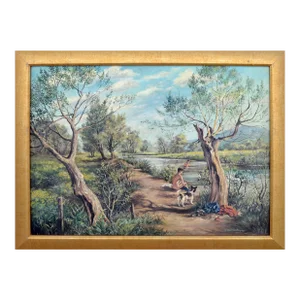 Afternoon Swim, Mid Century Figurative Landscape by H. Milton Snyder