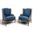 Blue Louis XV Style Wingback Lounge Chairs in Blue Velvet, Set of 2 For Sale - Image 8 of 8