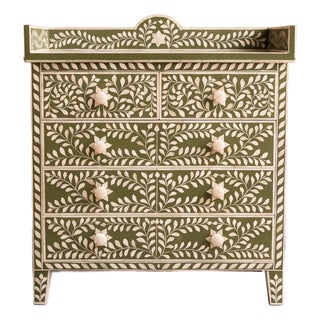 Arabesque Olive Green Inlay Dresser & Changing Table by House of Jaipur For Sale