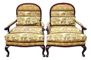 Lexington French Armchairs Asian African Style Elephants Monkeys