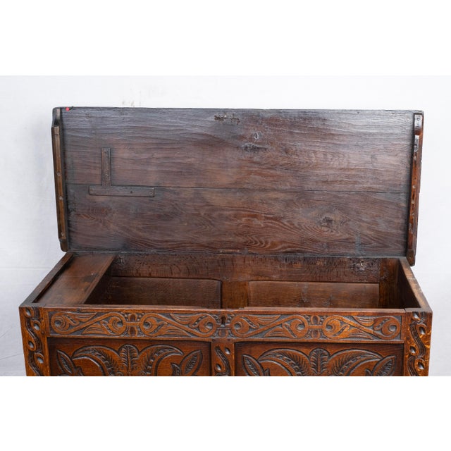 17th Century Carved Oak Coffer For Sale - Image 11 of 16