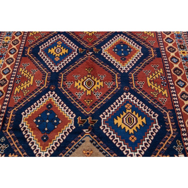 Textile Blue Vintage Handmade Wool Rug With Allover Geometric Pattern 5 X 10 For Sale - Image 7 of 10