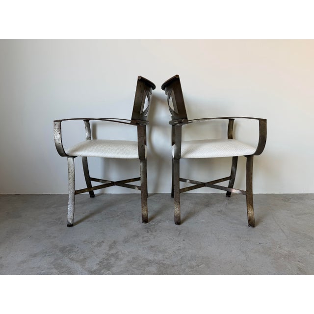 1980s Vintage Shaver Howard Modernist Industrial Brushed Steel Armchairs – Pair For Sale - Image 5 of 12