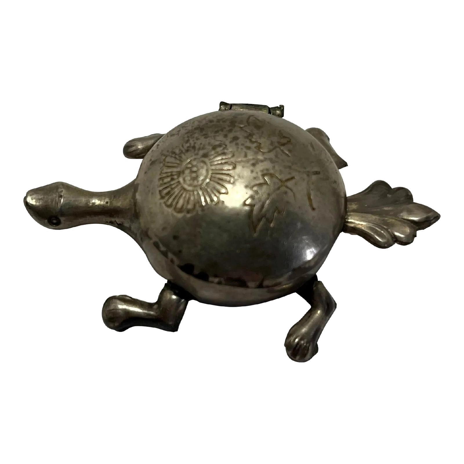 1920s Antique Silver Plated Miniature Candy Hinged Turtle Snuff Pill ...
