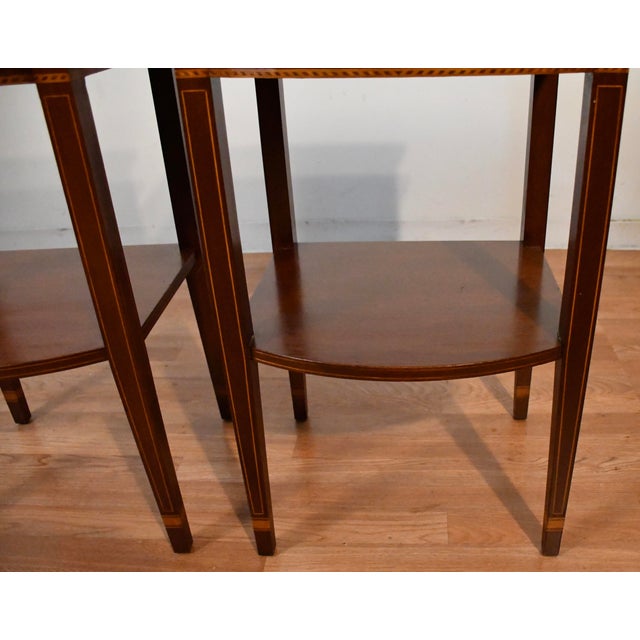 1940s Pair Biggs Virginia English Sheraton Mahogany Side Tables / End Tables For Sale - Image 15 of 18