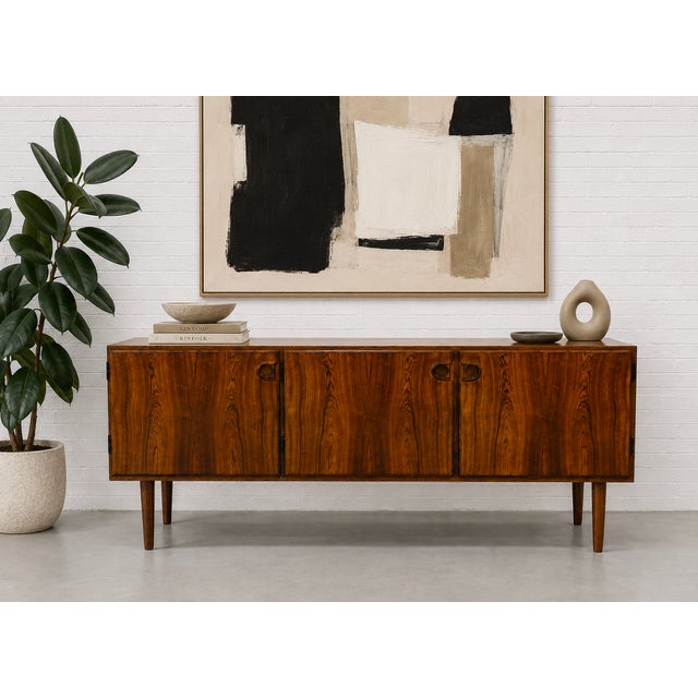 1960s Low Danish Mid Century Modern Credenza by Sven Ellekaer for Albert Hansen Mobelfabrik | Rosewood Sideboard, Made in Denmark C. 1960’s For Sale - Image 5 of 16
