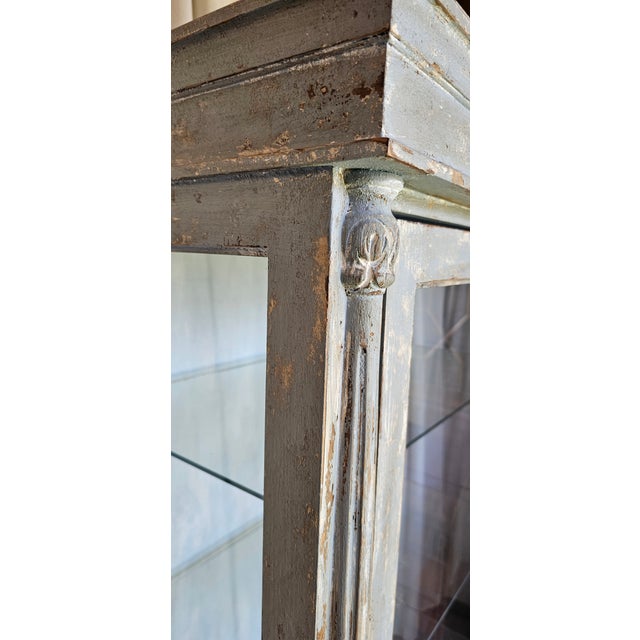 1930s Vitrine Cabinet, French Bluish Display Cabinet/ Case, Cracked / Peeling Finish For Sale - Image 12 of 18