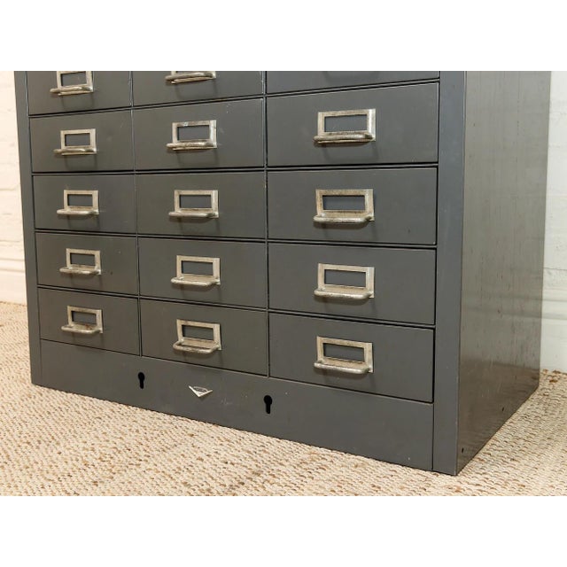 Mid 20th Century Industrial Steel Flat File Cabinet With 27 Label-Pull Drawers For Sale - Image 9 of 12