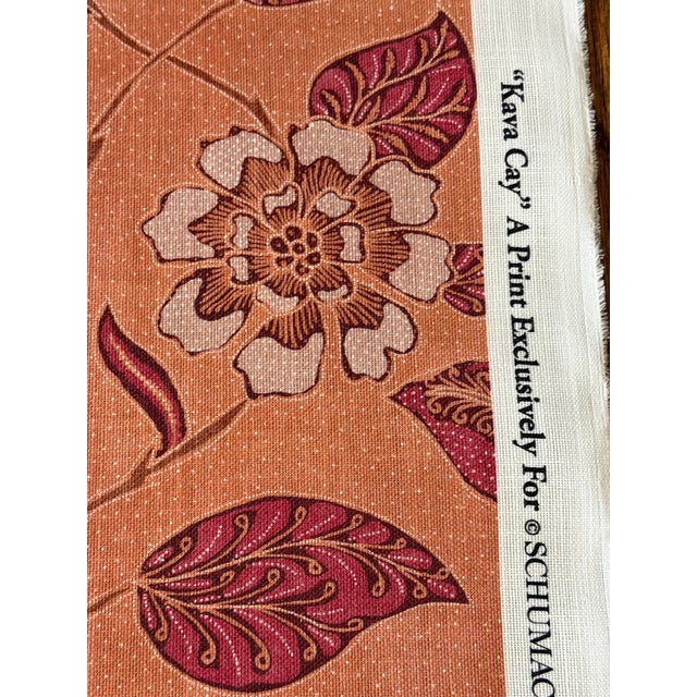 Schumacher Floral Batik Print Fabric Kava Cay Indoor Outdoor 1 6/8 Yards Mango For Sale In Raleigh - Image 6 of 7