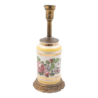 1950s Hand-Painted Floral Porcelain Table Lamp With Cast Brass Acanthus Base For Sale