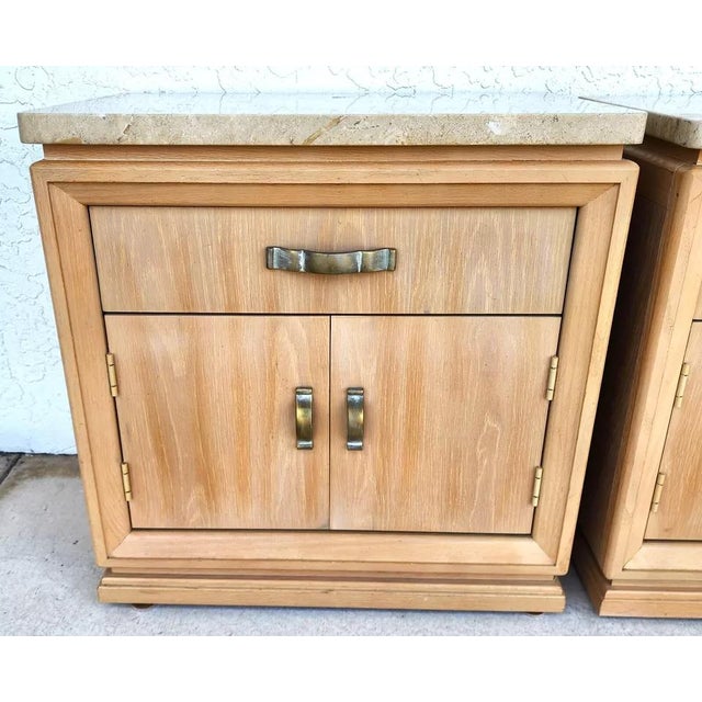 1980s Thomasville Nightstands Blonde Marble Tops Pair For Sale - Image 5 of 12