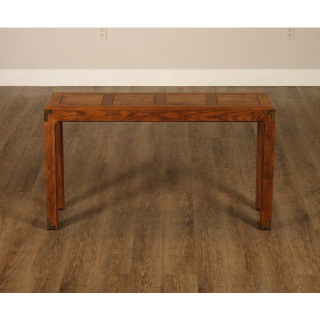 Henredon Artefacts Campaign Style Oak Console Table For Sale - Image 10 of 18