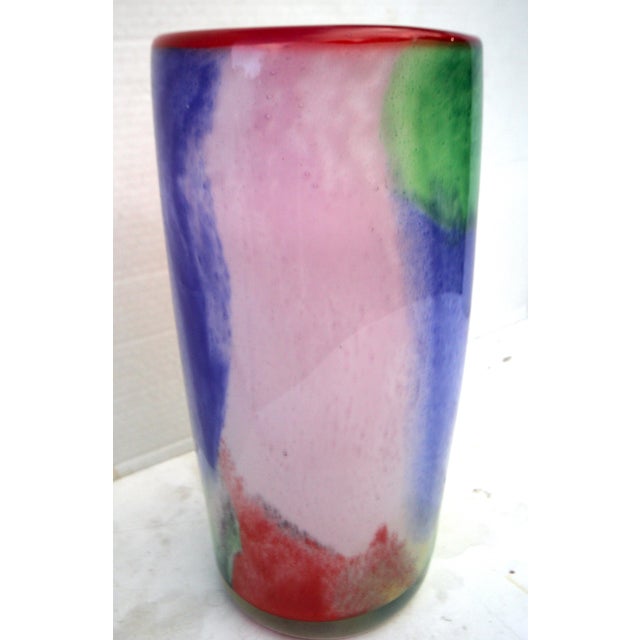 Red Glamorous Mid-Century Cased–Glass Block Vase With Red Interior - Makora Krosno Poland For Sale - Image 8 of 17