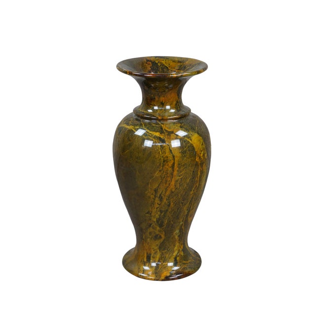 Large 20th century Neoclassical jade mable vase. Features a greenish yellow tone with beautiful color and patina....