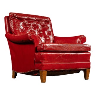 Vintage Tufted Leather Lounge Chair in Candy Apple Red For Sale