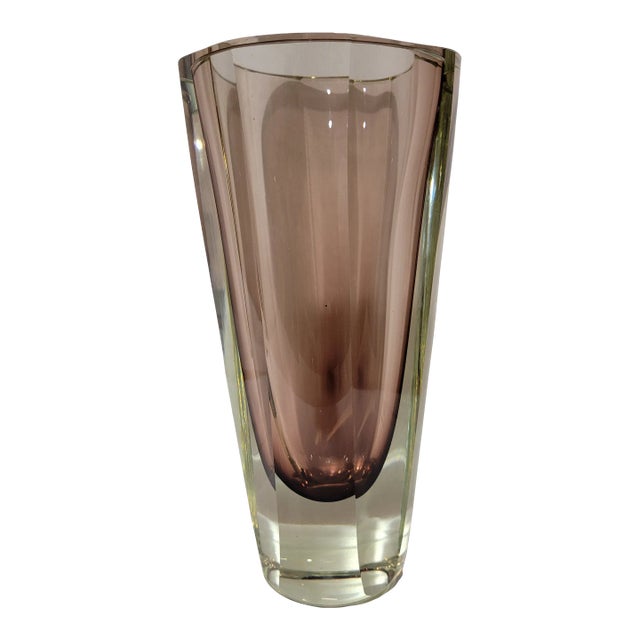 Vintage Geometric Deep Amethyst Sommerso Glass Vase For Sale