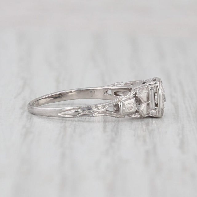 2010s Vintage 0.14ct Transitional Cut Diamond Engagement Ring 18k White Gold Size 5 For Sale - Image 5 of 8